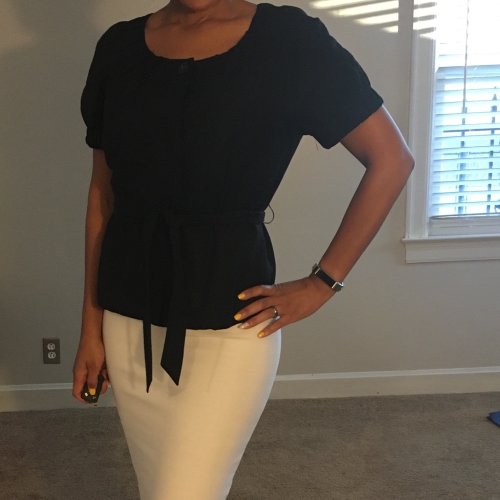 Linen solid black short sleeve jacket